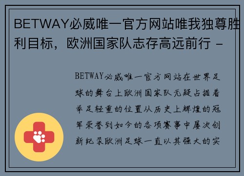 BETWAY必威唯一官方网站唯我独尊胜利目标，欧洲国家队志存高远前行 - 副本